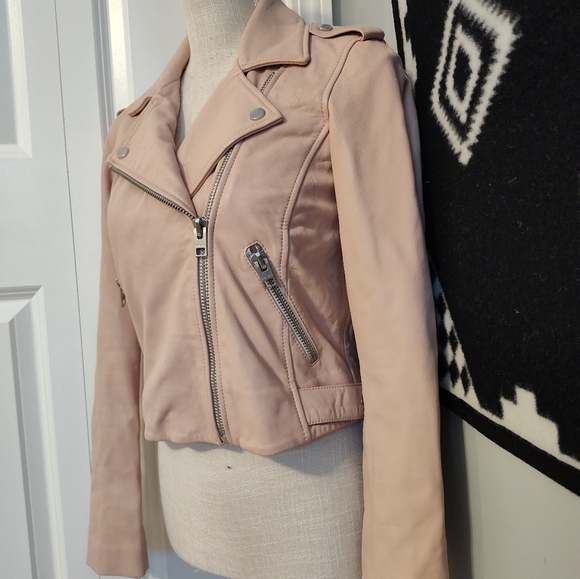 🩷EUC Lucky Brand Core Genuine Leather Moto Full Zip Jacket, Blush Pink, Small - Picture 8 of 16